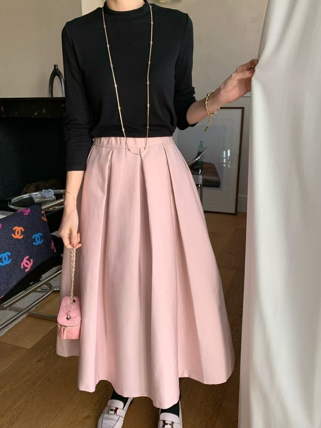 鬆緊腰A字挺版百摺裙長裙-F / 3色