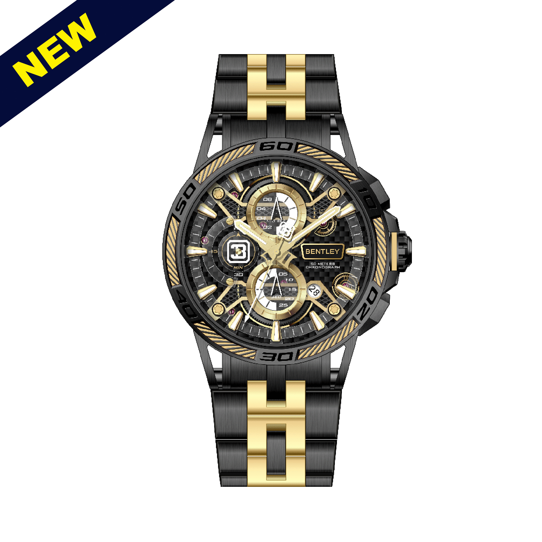 【BENTLEY賓利】THE OUROBOROS BL-40魅影系列 尊爵 質感 真三眼 夜光 帶日期 不鏽鋼 石英 手錶