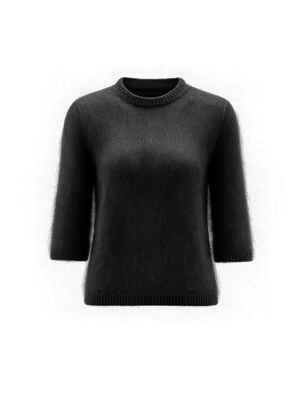 Fabiana Filippi 短毛海圓領短袖上衣(黑)