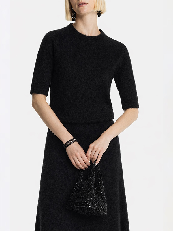 Fabiana Filippi 短毛海圓領短袖上衣(黑)