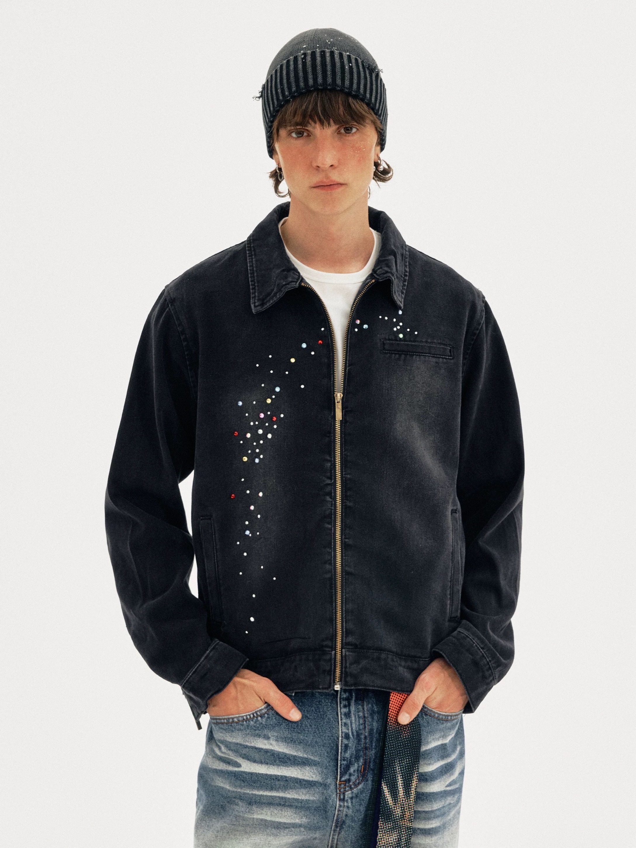 - SIMPLEACTION - 美式復古翻領燙鑽外套