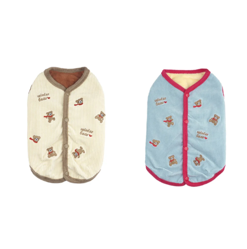 燈芯絨小熊刺繡背心