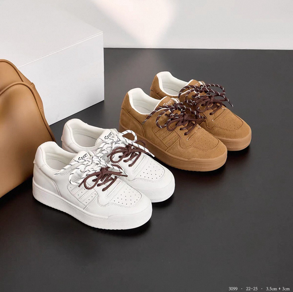 3099-韓國真皮雙繩內增高休閒鞋