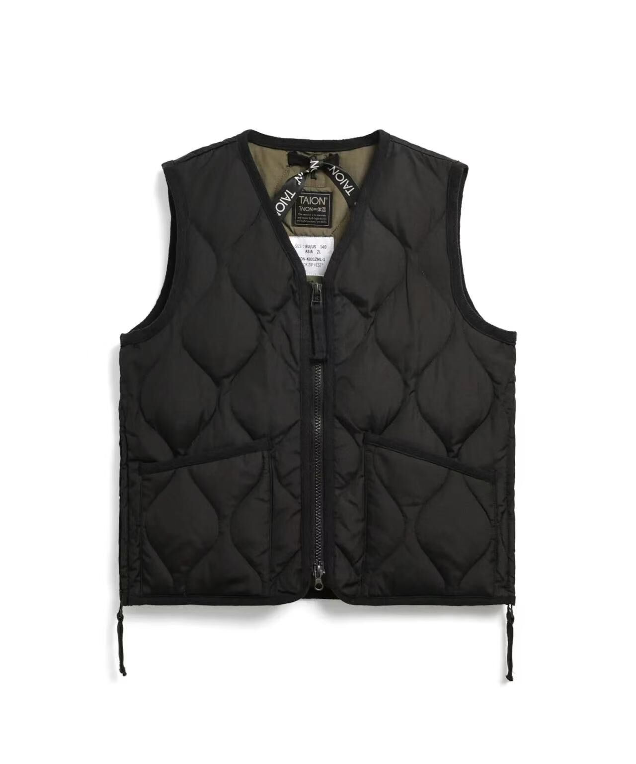 TAION KIDS MILITARY V-NECK ZIP DOWN VEST TAION-K001ZML-1 BLACK