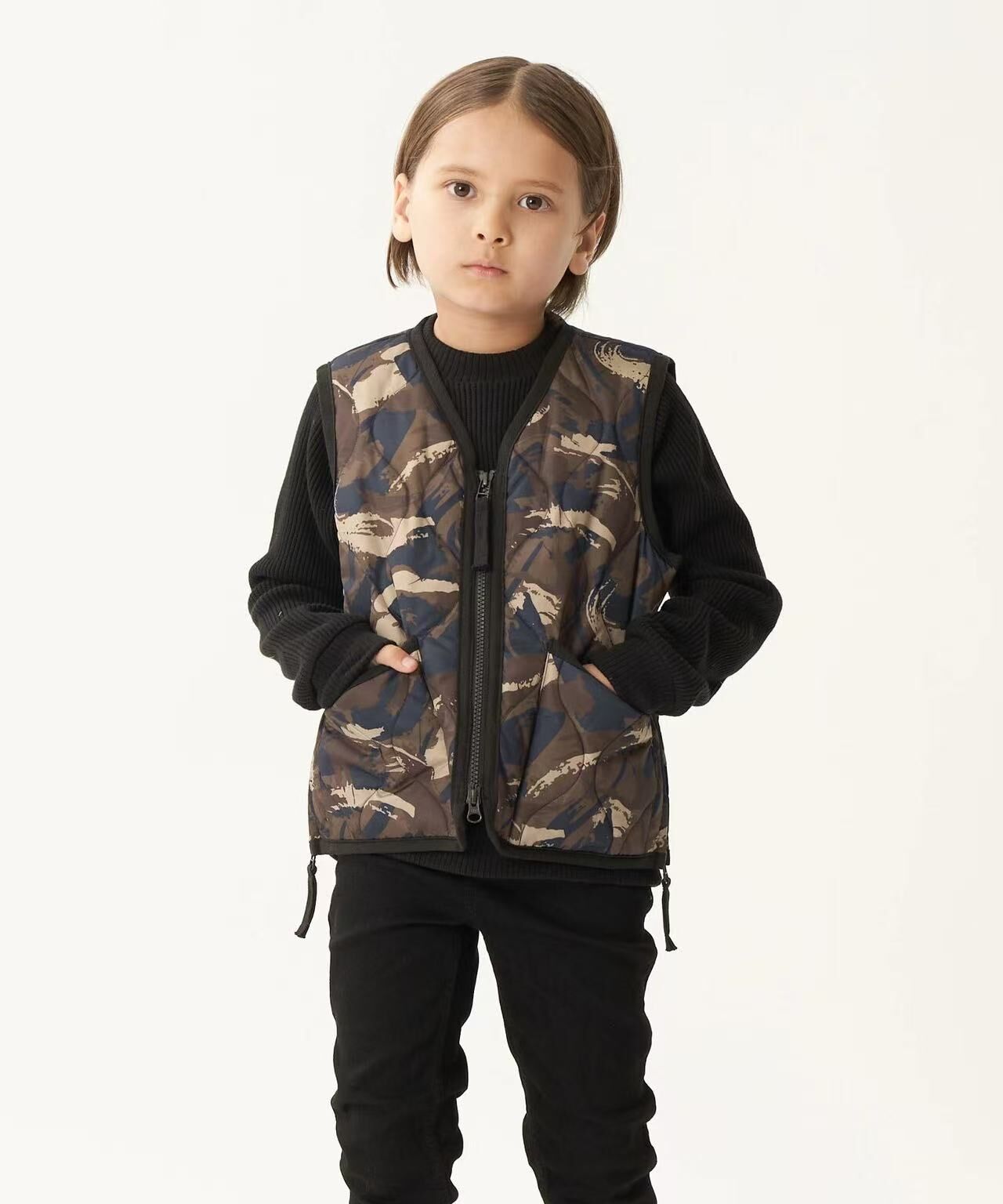 TAION KIDS MILITARY V-NECK ZIP DOWN VEST TAION-K001ZML-1 PAINT CAMO