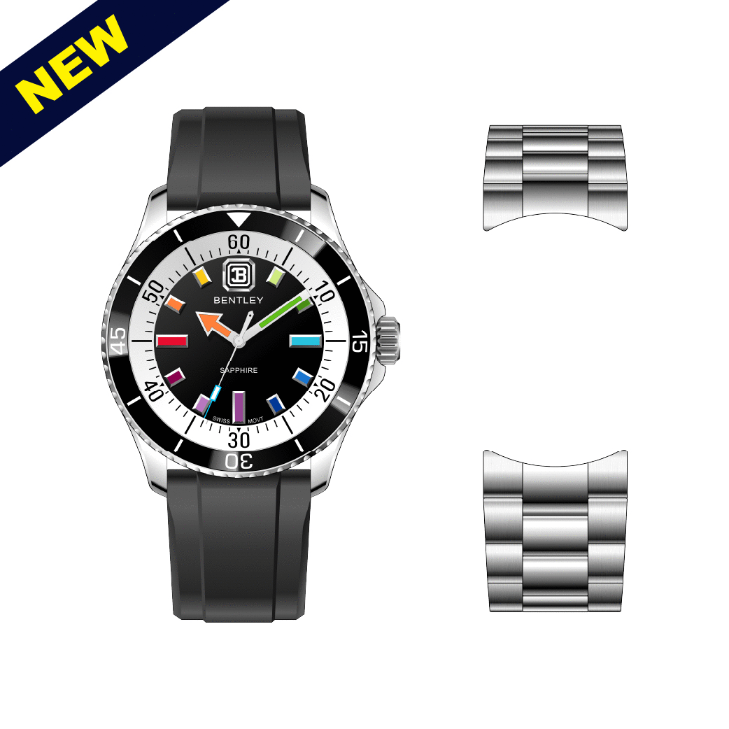 【BENTLEY 賓利】 THE AURORA曦光系列 BL-20 矽膠 夜光 水鬼款 石英 手錶(附不鏽鋼錶帶)