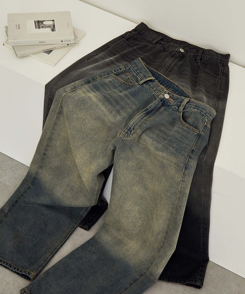 【預購】日本 nui nullu 復古 寬版顯瘦 刷色 水洗感 牛仔褲