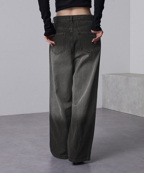 【預購】日本 nui nullu 復古 寬版顯瘦 刷色 水洗感 牛仔褲