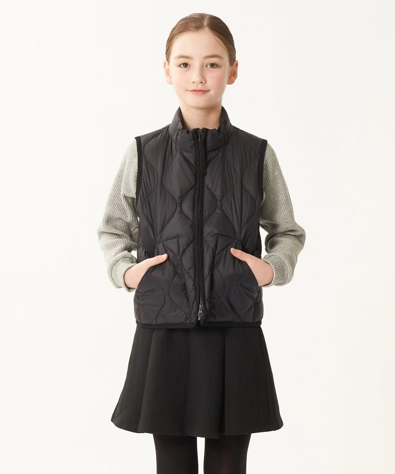 TAION KIDS MILITARY HIGH NECK DOUBLE ZIP DOWN VEST TAION-K002ALSZML-1 BLACK