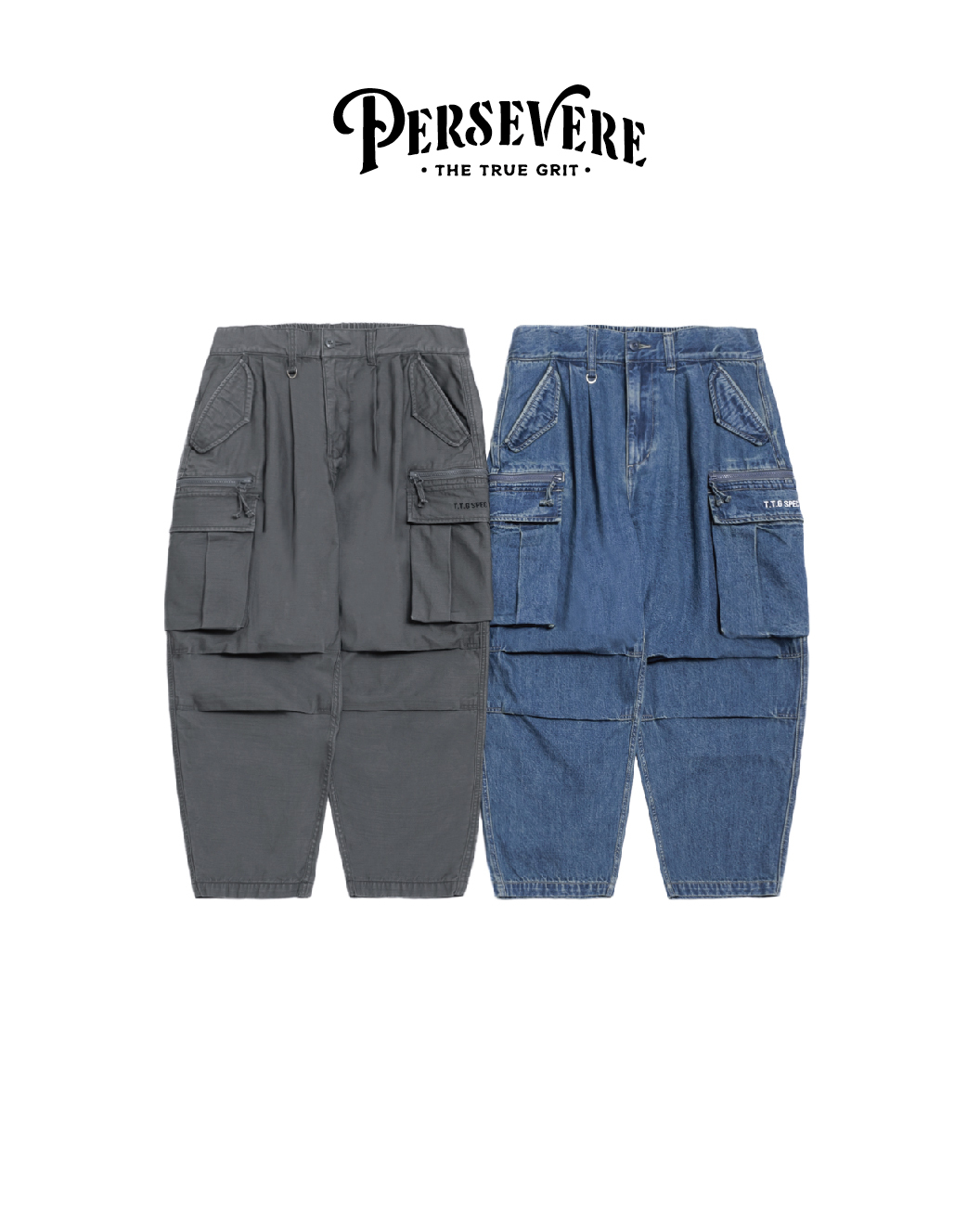 PERSEVERE 六口袋軍褲 水洗煙灰/水洗牛仔藍 25 A/W T.T.G. VII Cargo Pants