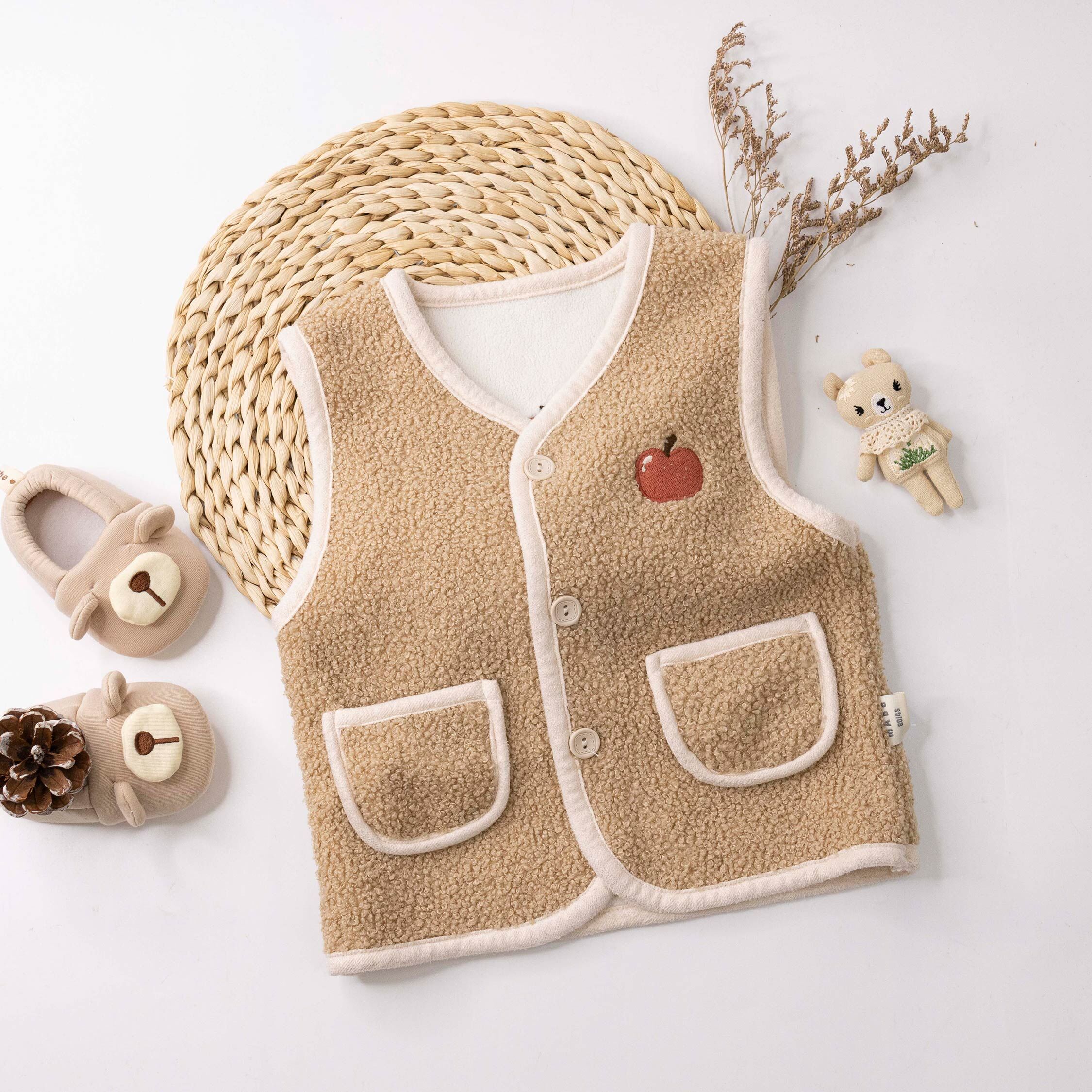 【H55723】QQ毛蘋果狗狗刷毛背心＊二色