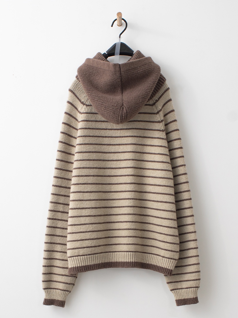 連帽圍脖條紋拉克蘭袖針織毛衣