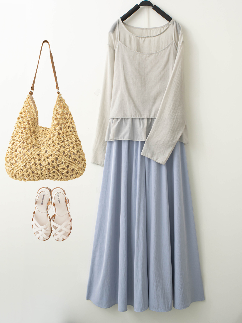 荷葉綁帶兩件式上衣打褶寬版褲裙組合