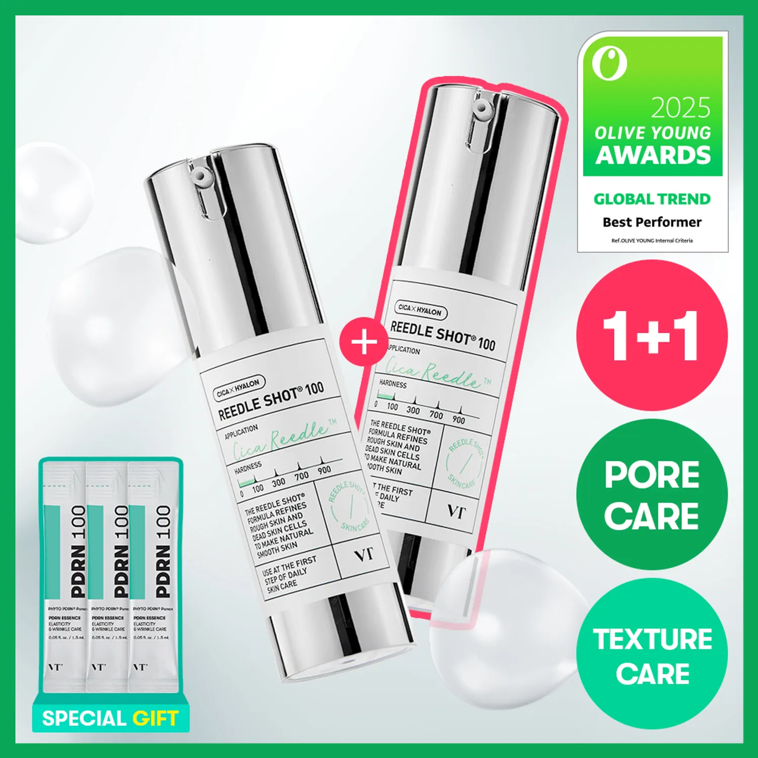 VT Reedle Shot 100 微針精華 30ml 雙入組 (+PDRN 再生精華試用裝 3P)