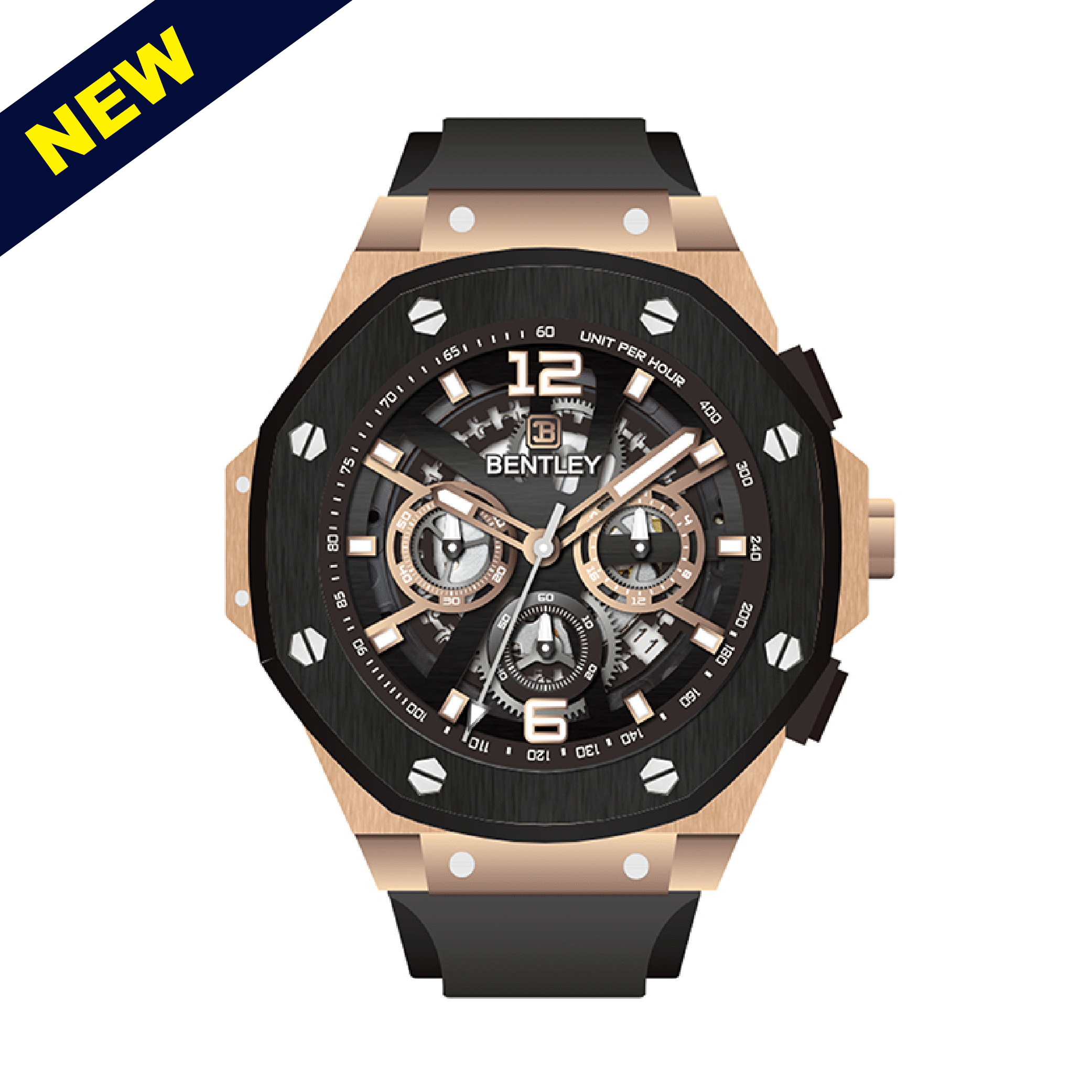 【BENTLEY賓利】THE KNIGHT騎士系列 尊爵 質感 真三眼 夜光 帶日期 矽膠 石英 手錶