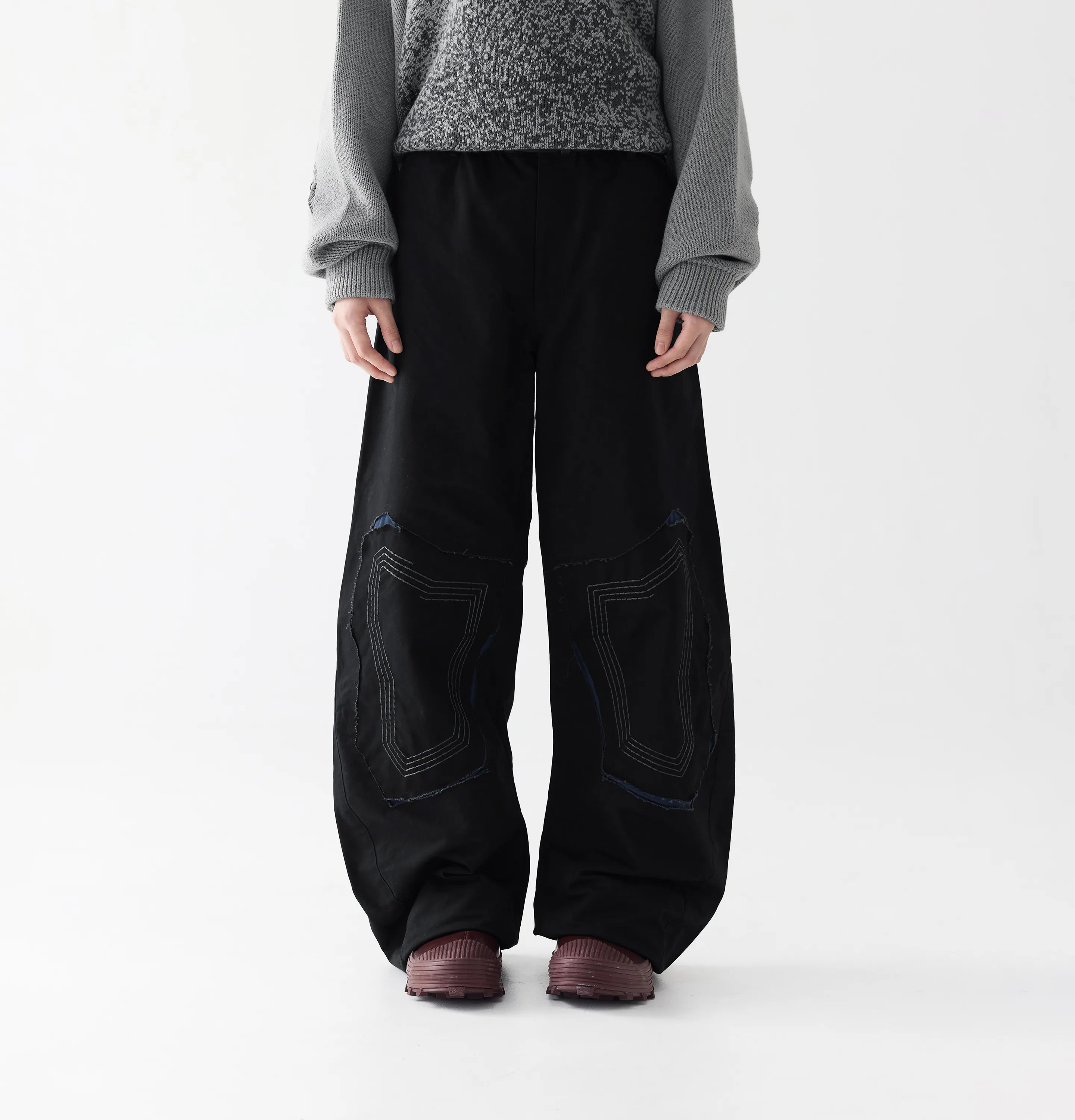 MELSIGN 繭狀旋渦狀車線長褲 黑/灰 25 A/W Patch Curved Pants