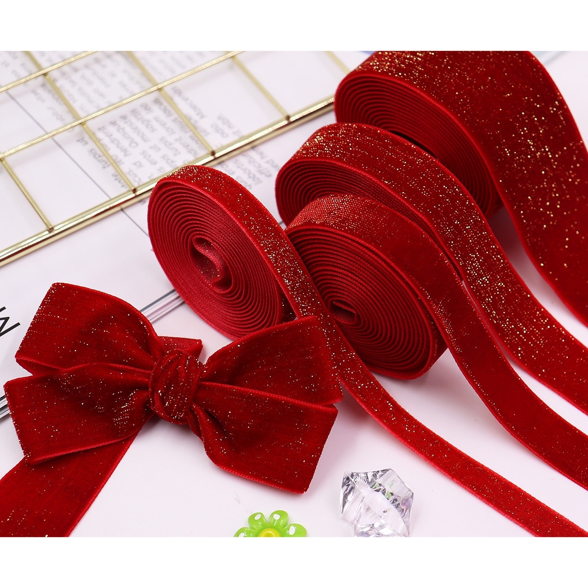 【台灣現貨速發】金蔥絨布緞帶 單面植絨帶｜2.5&3.8cm｜天鵝絨面緞帶 鎖骨裝飾 髮帶 緞帶 包裝材料|紅色