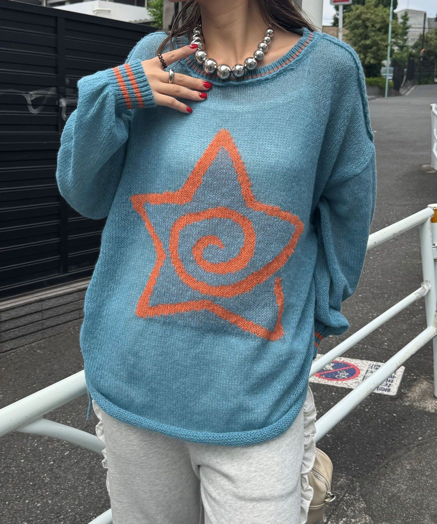 日本預訂 WINTER SALE CN 星形標誌褶皺透明針織衫