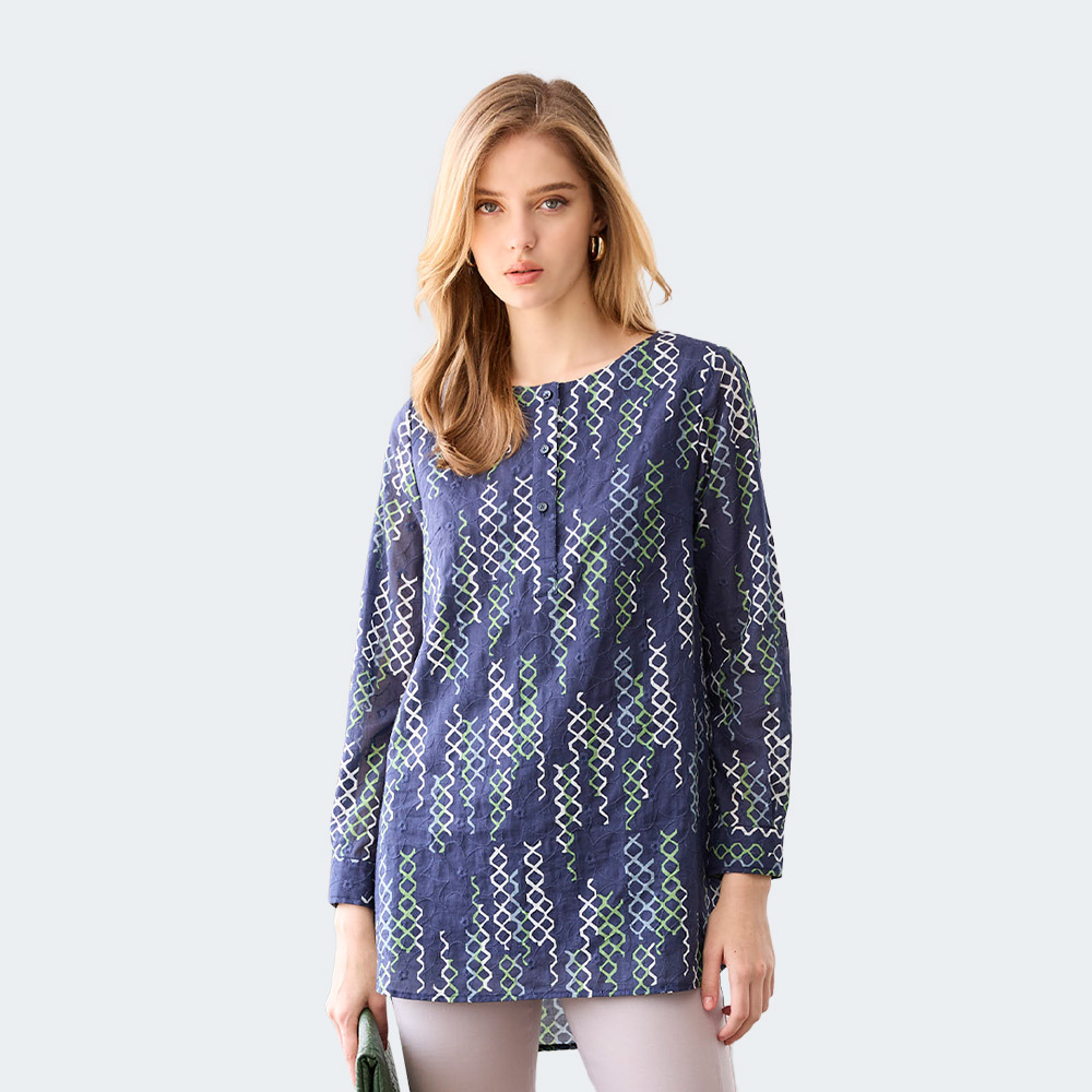 純棉澳洲印花 半開襟長袖上衣