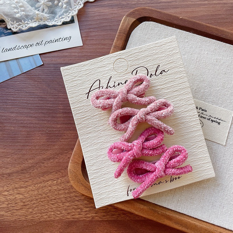 毛絨蝴蝶結髮夾