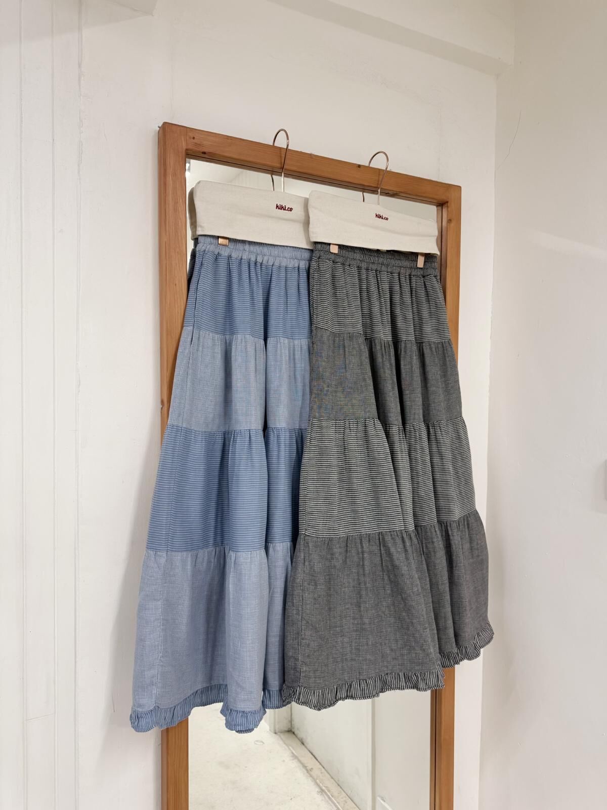 條紋細格棉紗半裙
