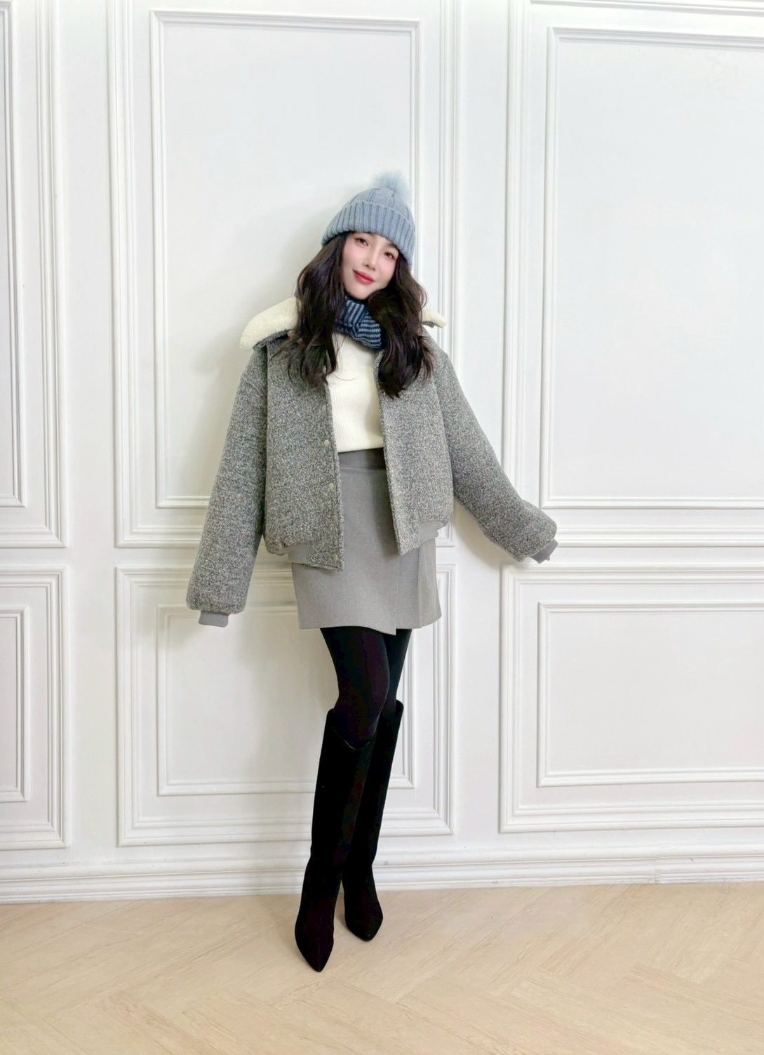 橫條紋保暖圍巾