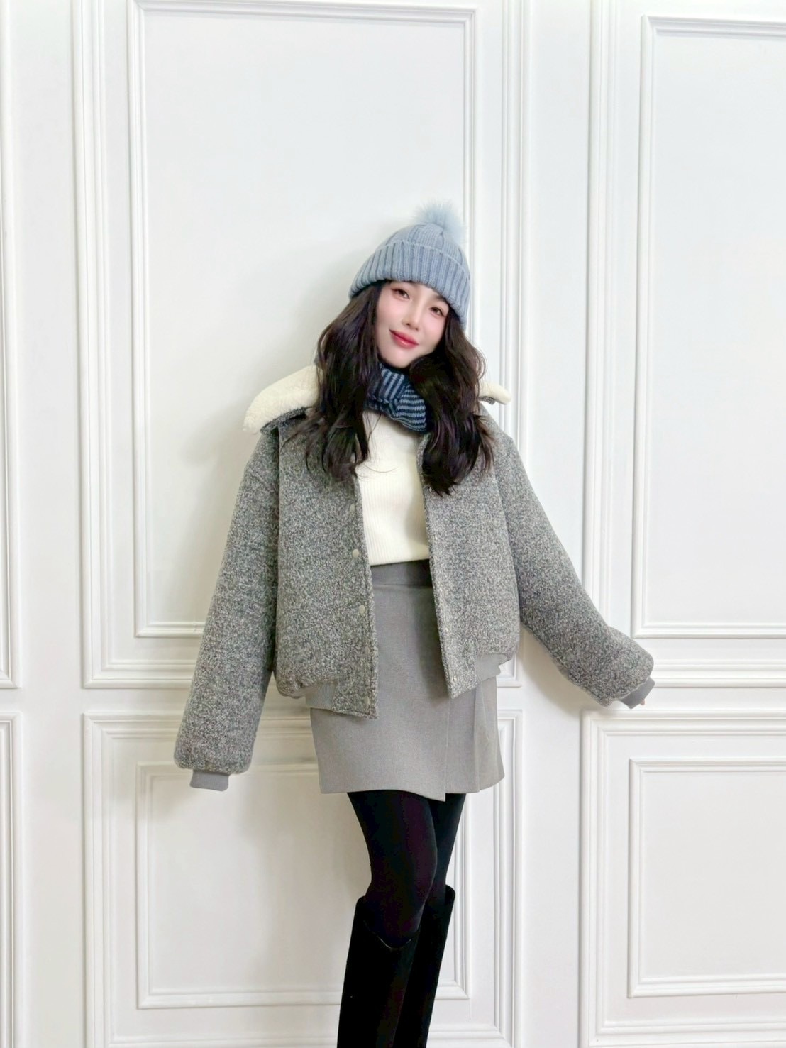 橫條紋保暖圍巾