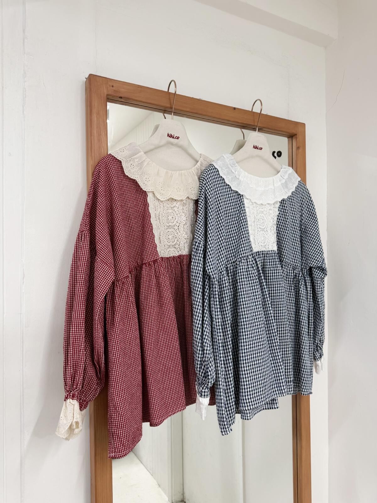 通花邊刺繡花格仔傘型上衣