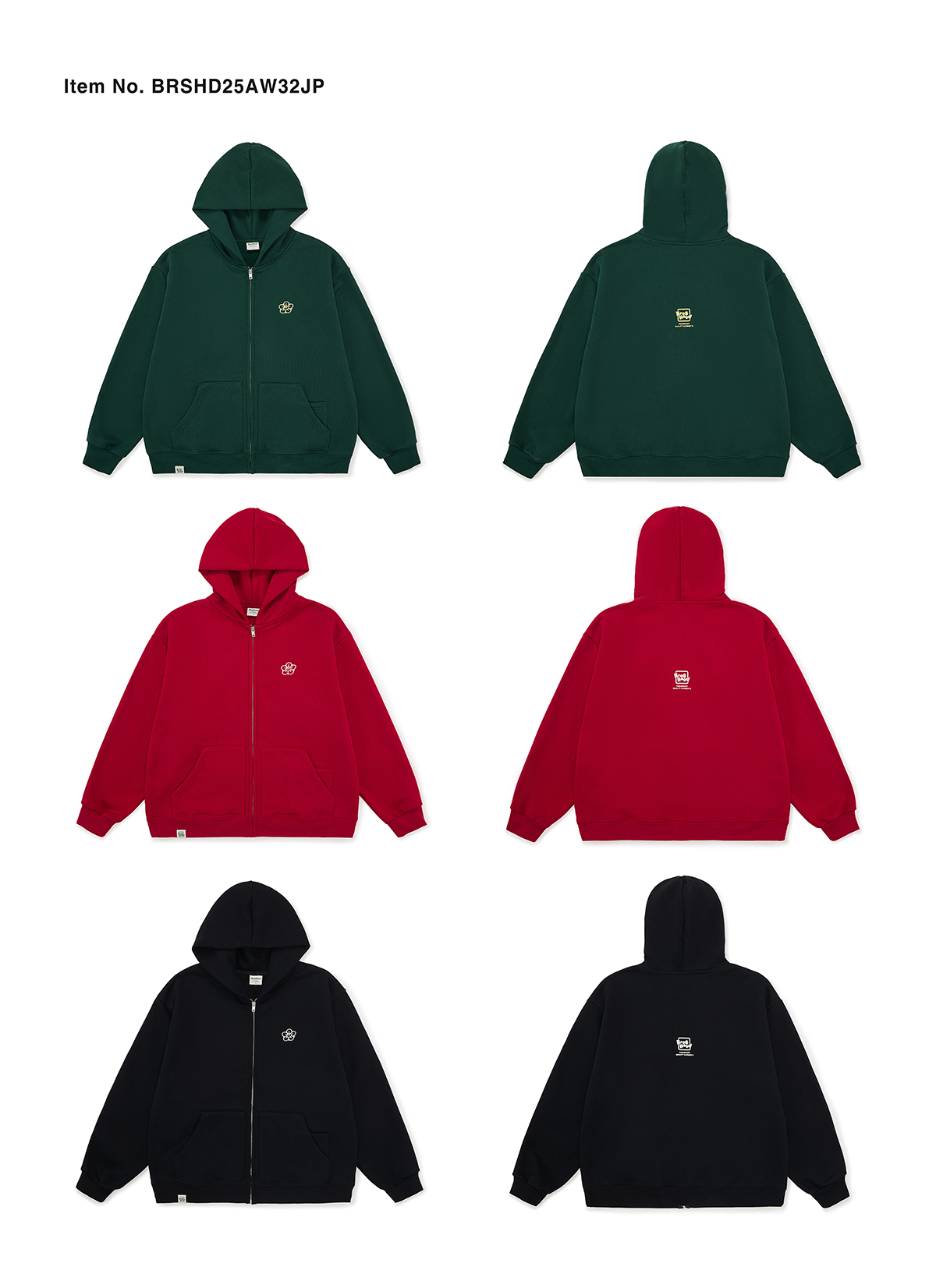 Broshood x JoeNg whonose 聯名系列斜紋加絨拉鍊連帽繡衛衣 25AW32