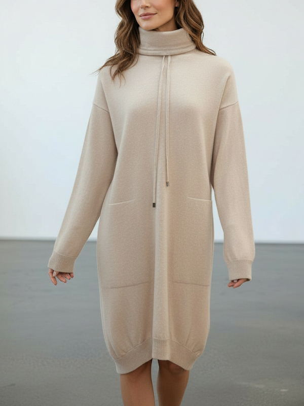 Antonelli Firenze 立領抽繩針織洋裝(奶茶)