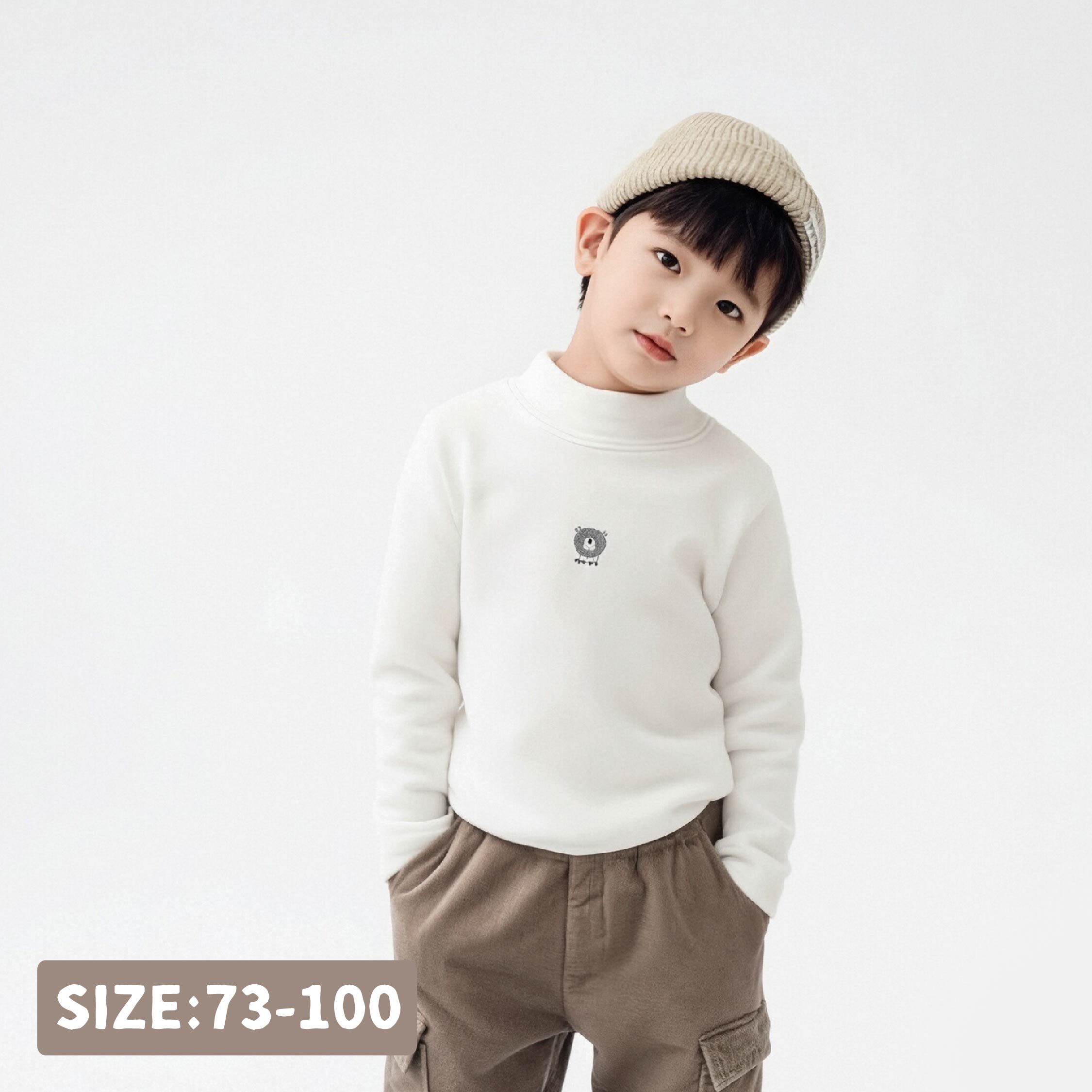 【H55761】小熊彈力磨毛立領上衣/內搭衣＊五色