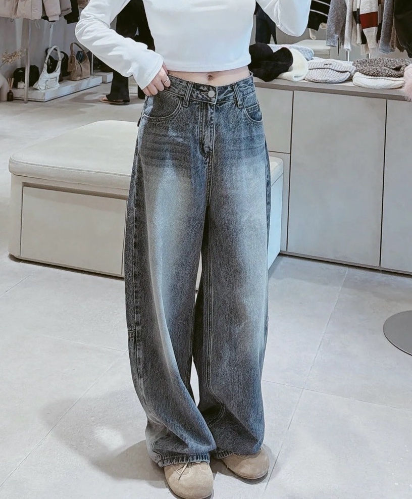 韓系刷白牛仔寬褲 0272