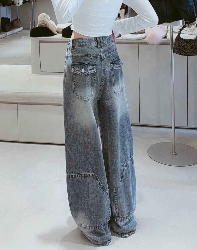 韓系刷白牛仔寬褲 0272