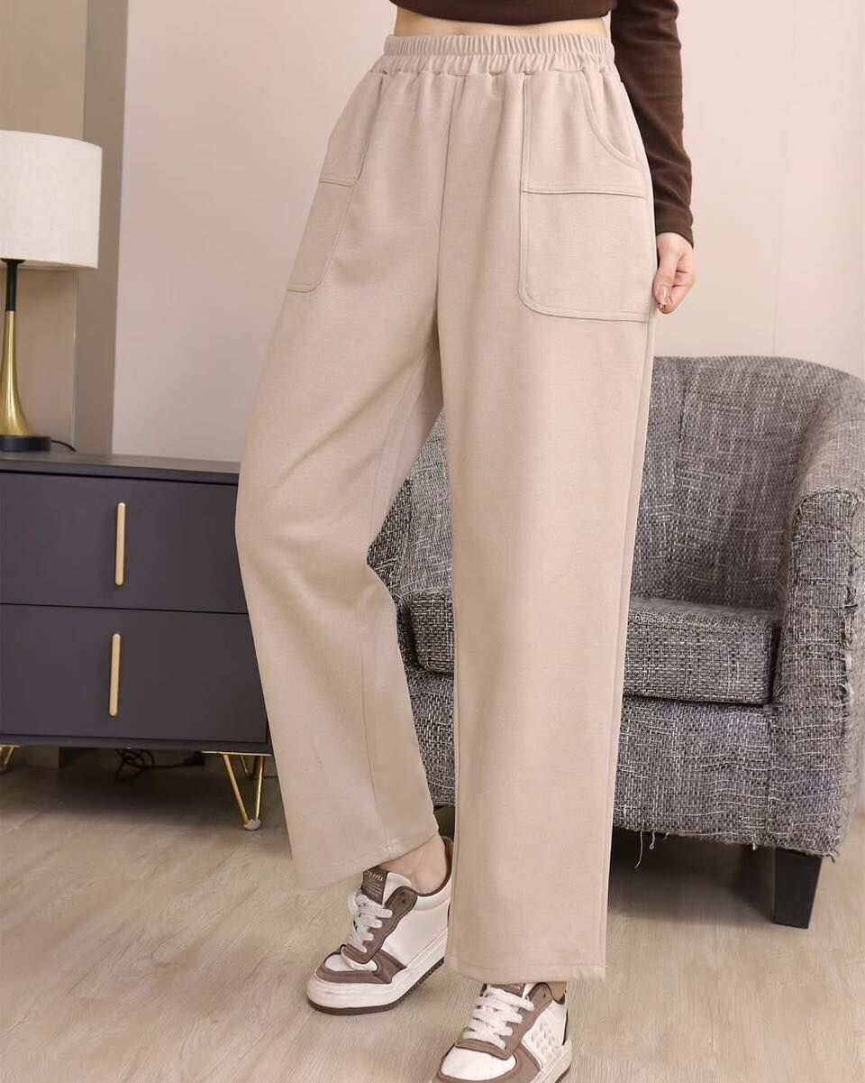 【舒適百搭的彈性腰圍寬管直筒褲】（現貨）