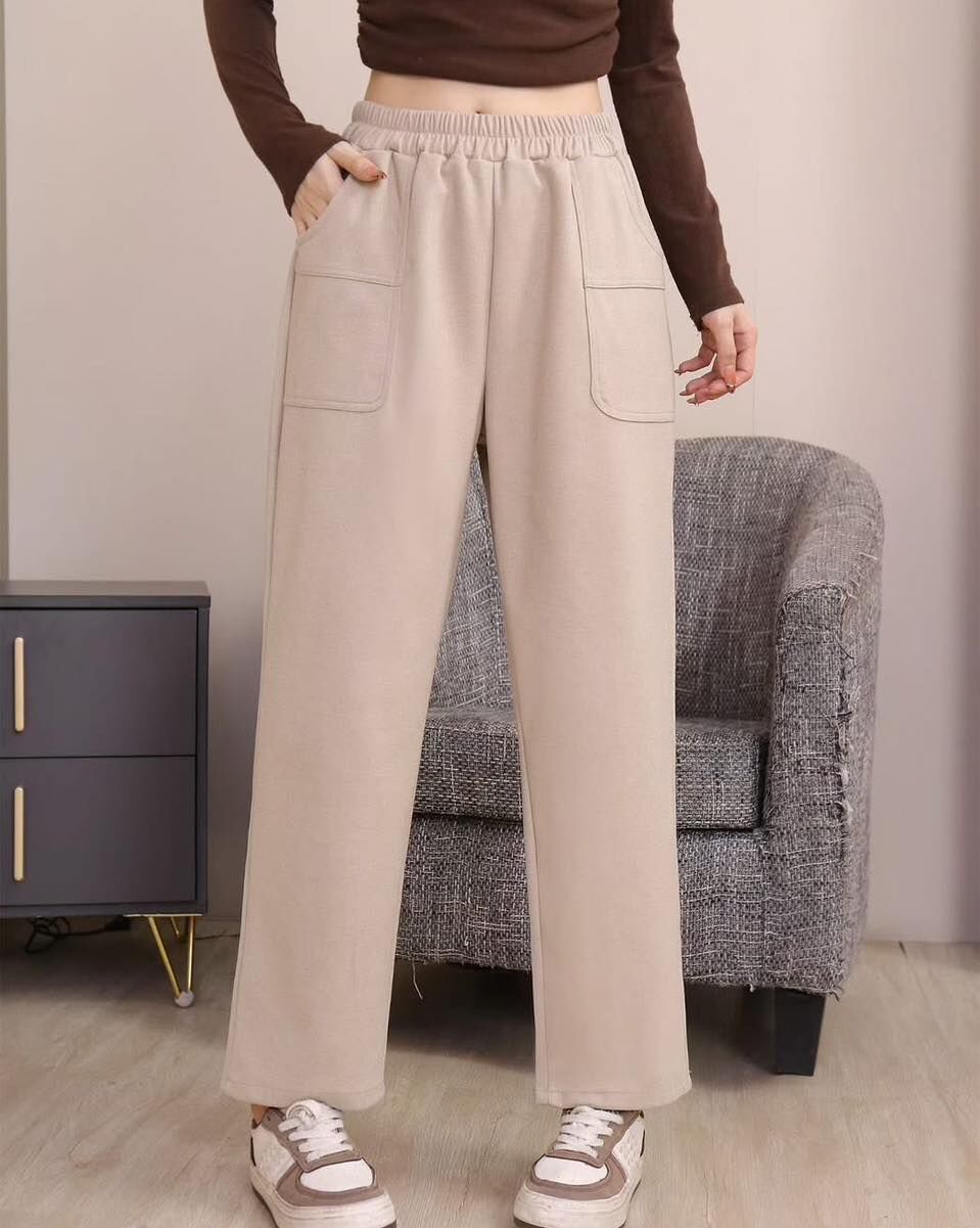 【舒適百搭的彈性腰圍寬管直筒褲】（現貨）