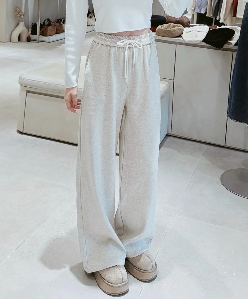 白繩內加絨素面寬褲