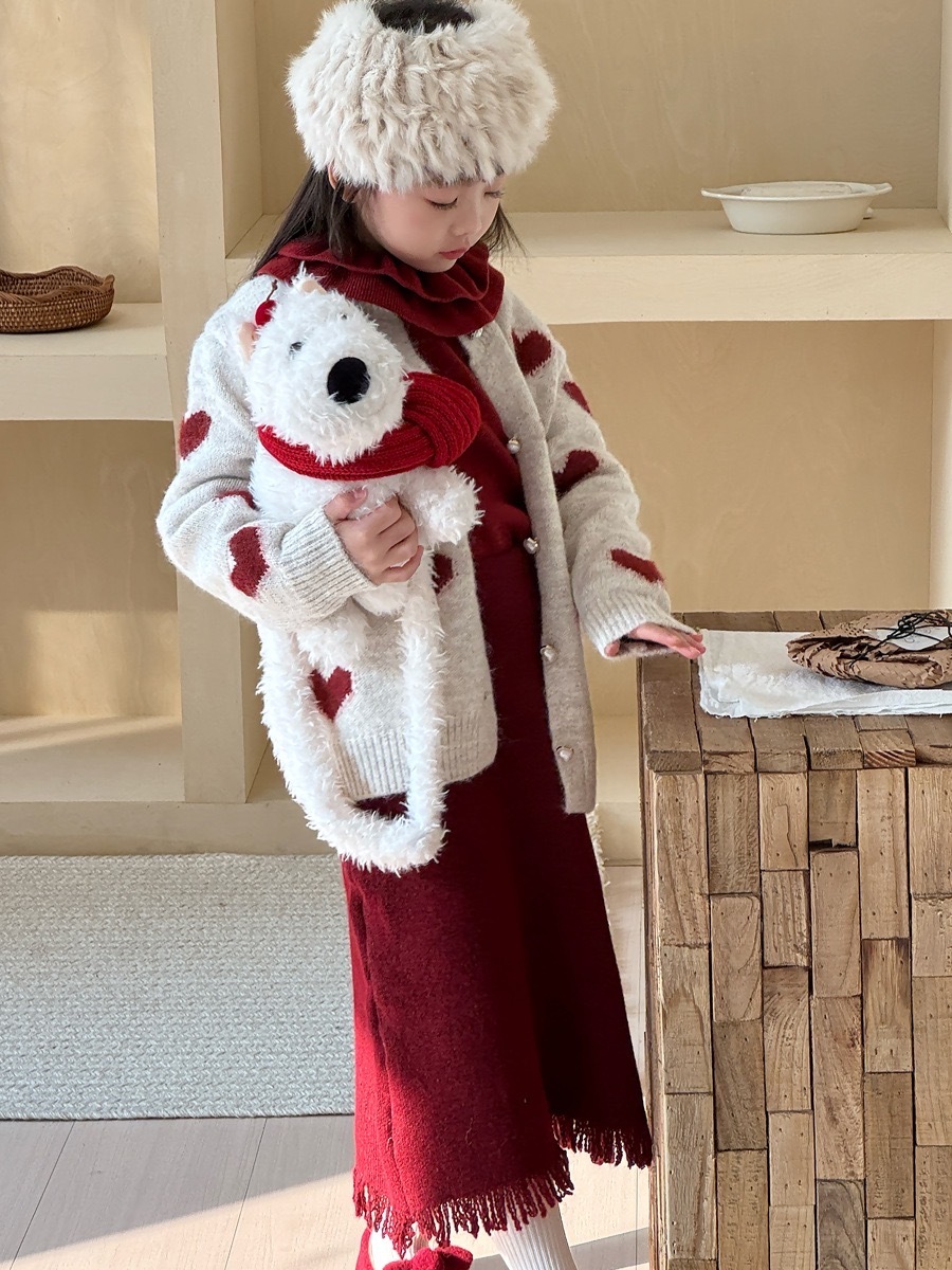 酒紅流蘇襬針織長裙