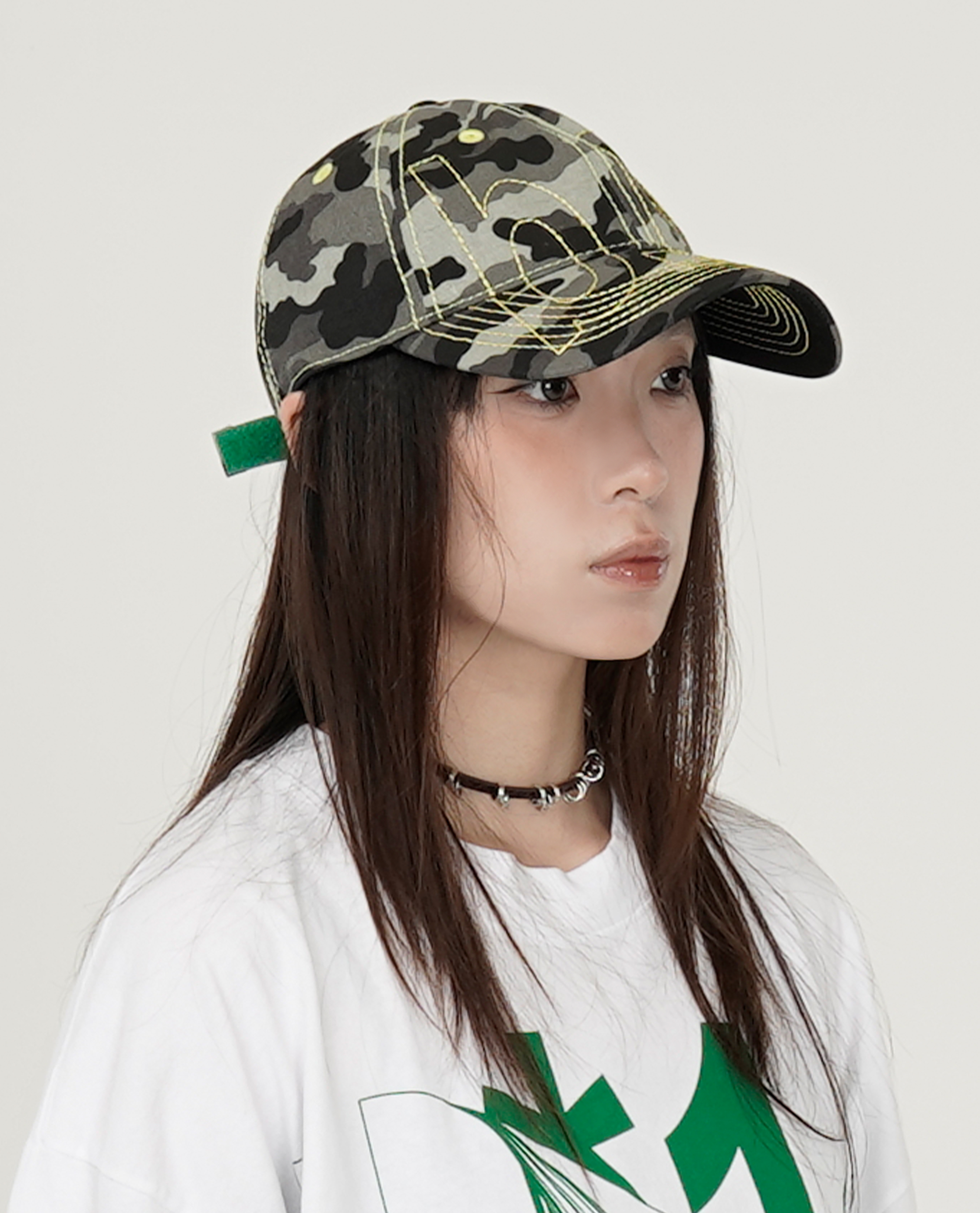 b.Eautiful Vapor 6 Panel Hat (Dark Grey Camo / Yellow) - Collection*14