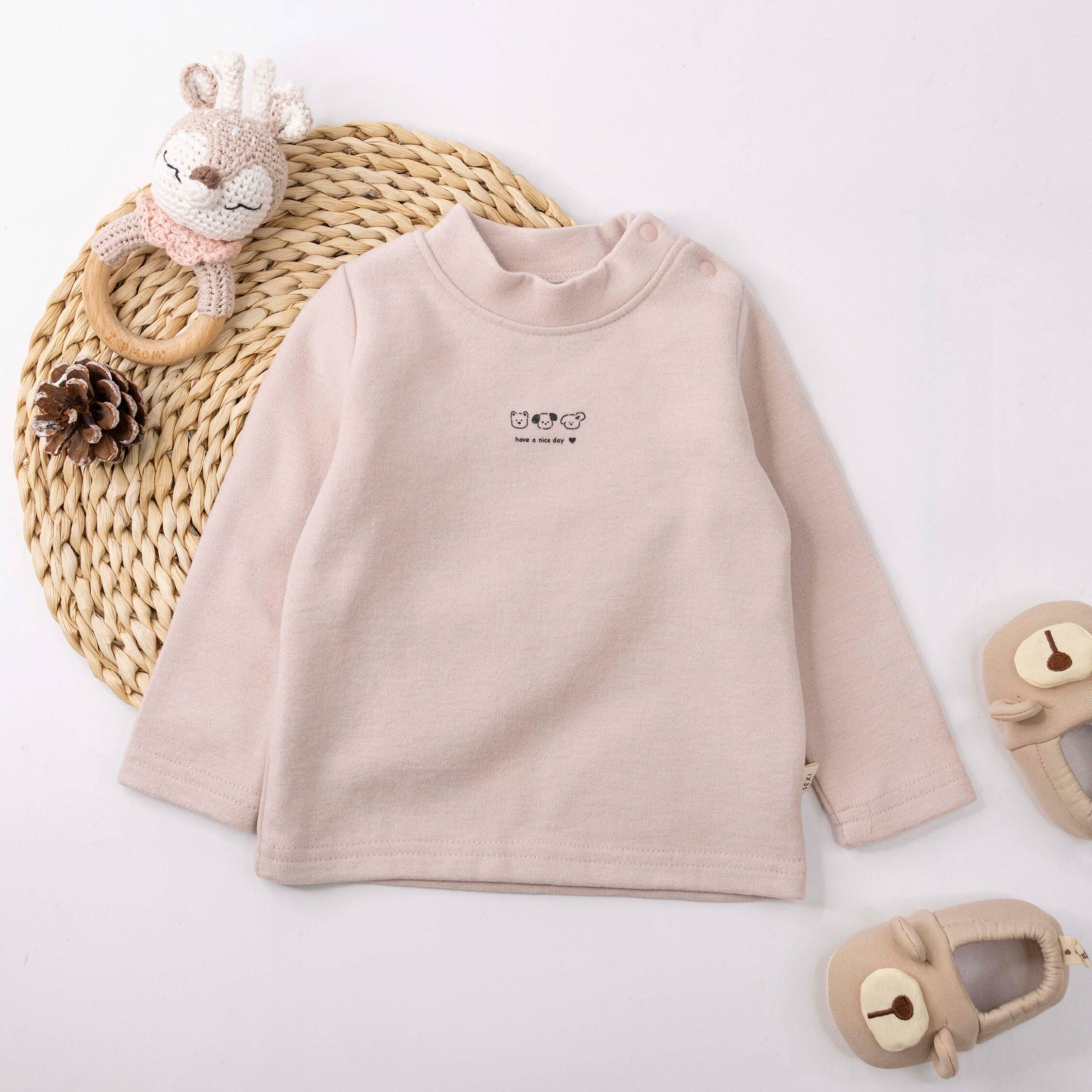 【H55760】小狗彈力磨毛立領上衣/內搭衣＊三色