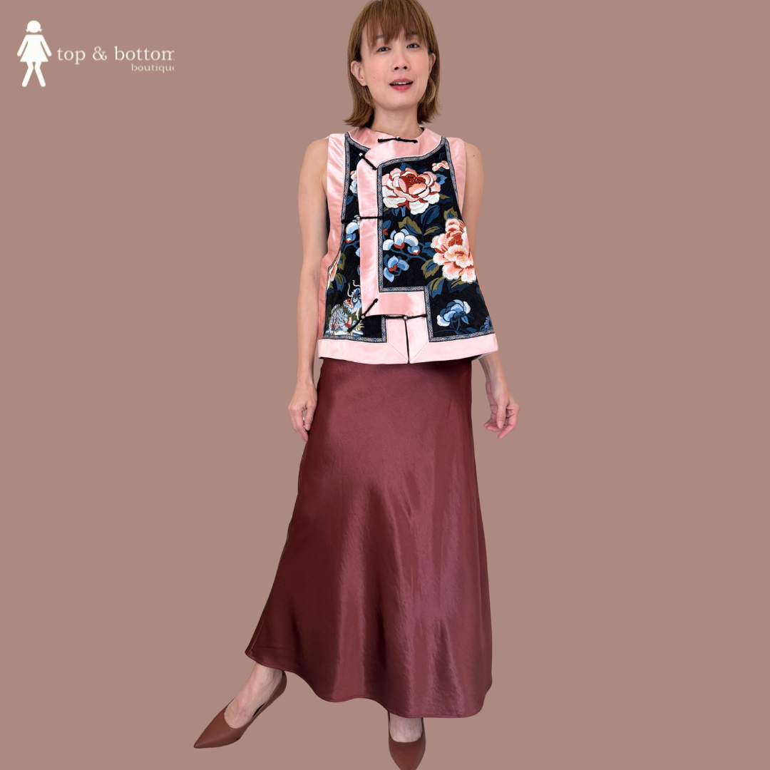 PINK & BLACK EMBROIDERED FLOWER VEST