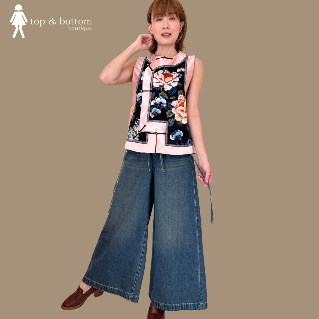 PINK & BLACK EMBROIDERED FLOWER VEST