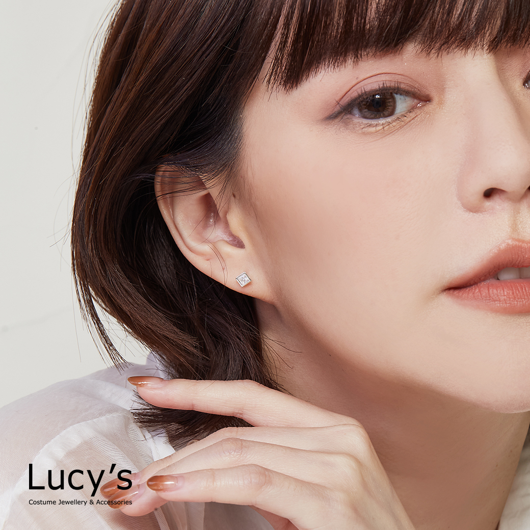 925純銀 方框鑽-小 耳環 (23197)