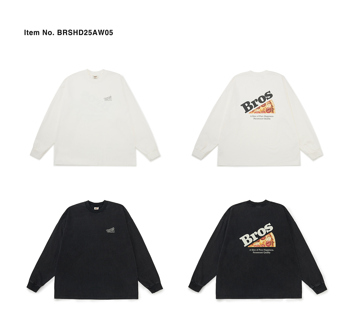 Broshood 日系寬鬆沙洗做舊披薩直噴印花圓領長袖Tee 25AW0502