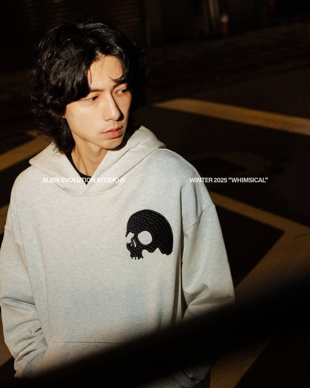 AES 電繡骷髏連帽長袖 帽T 黑/灰 25 A/W Embroidered Skull Logo Hoodie