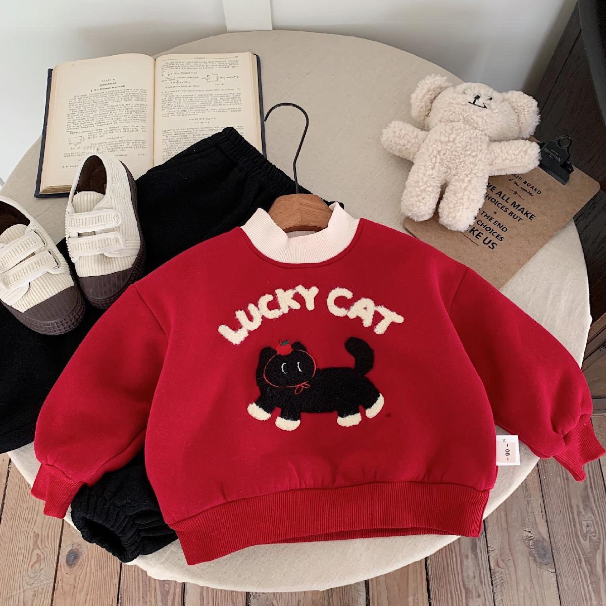 【H0003】lucky cat幸運小貓加絨圓領衛衣(80-130)