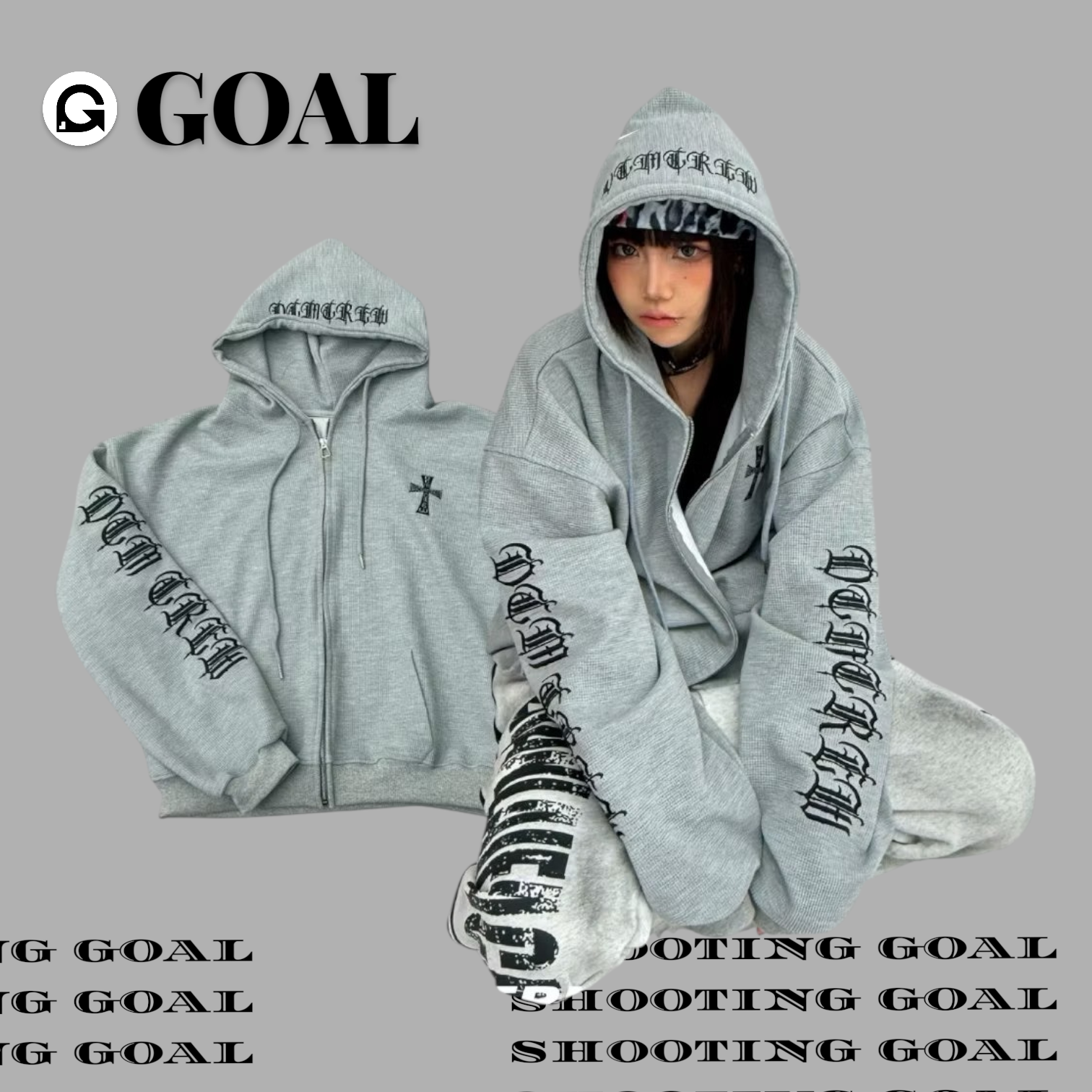 (GOAL) DCM 華夫格 連帽外套 哥德 十字架 刺繡