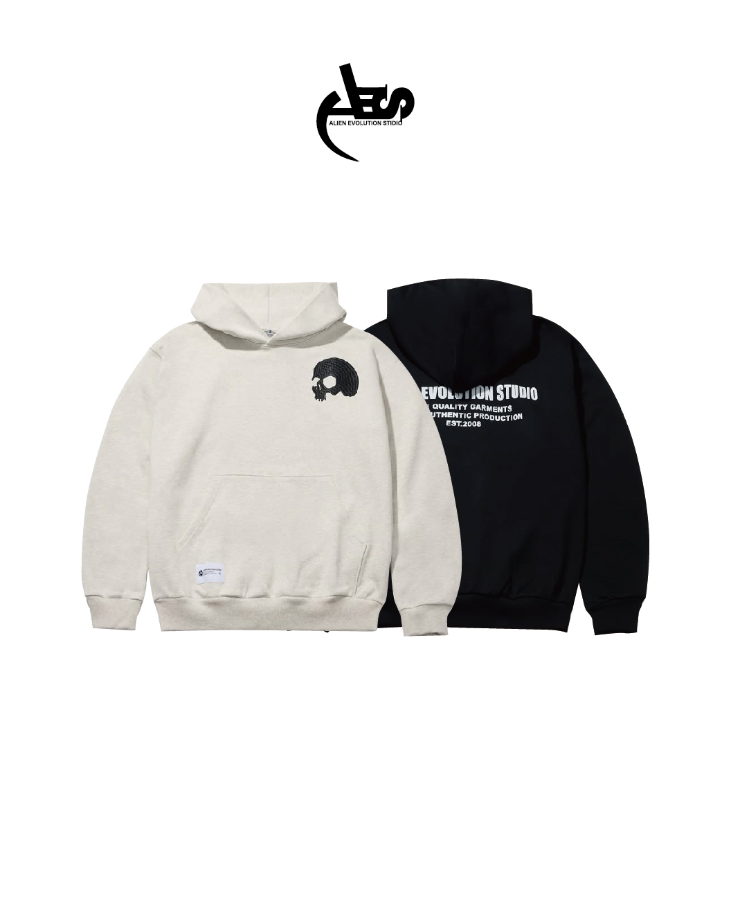 AES 電繡骷髏連帽長袖 帽T 黑/灰 25 A/W Embroidered Skull Logo Hoodie