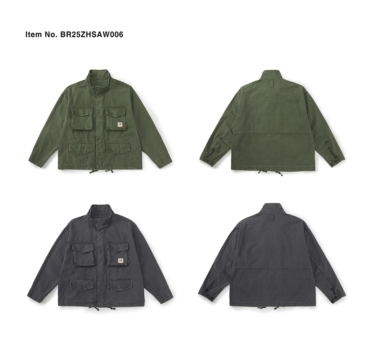 Broshood 日系寬鬆工裝軍用風水洗做舊四袋M65夾克外套 25AW0601