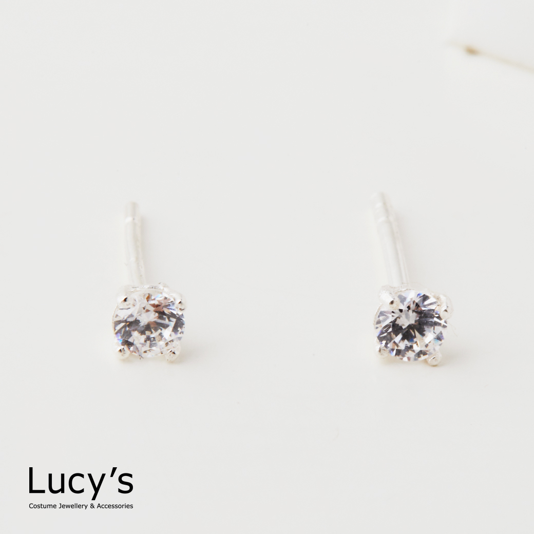 925純銀 四爪圓鑽-0.3CM 耳環 (二色) (23204/65562)