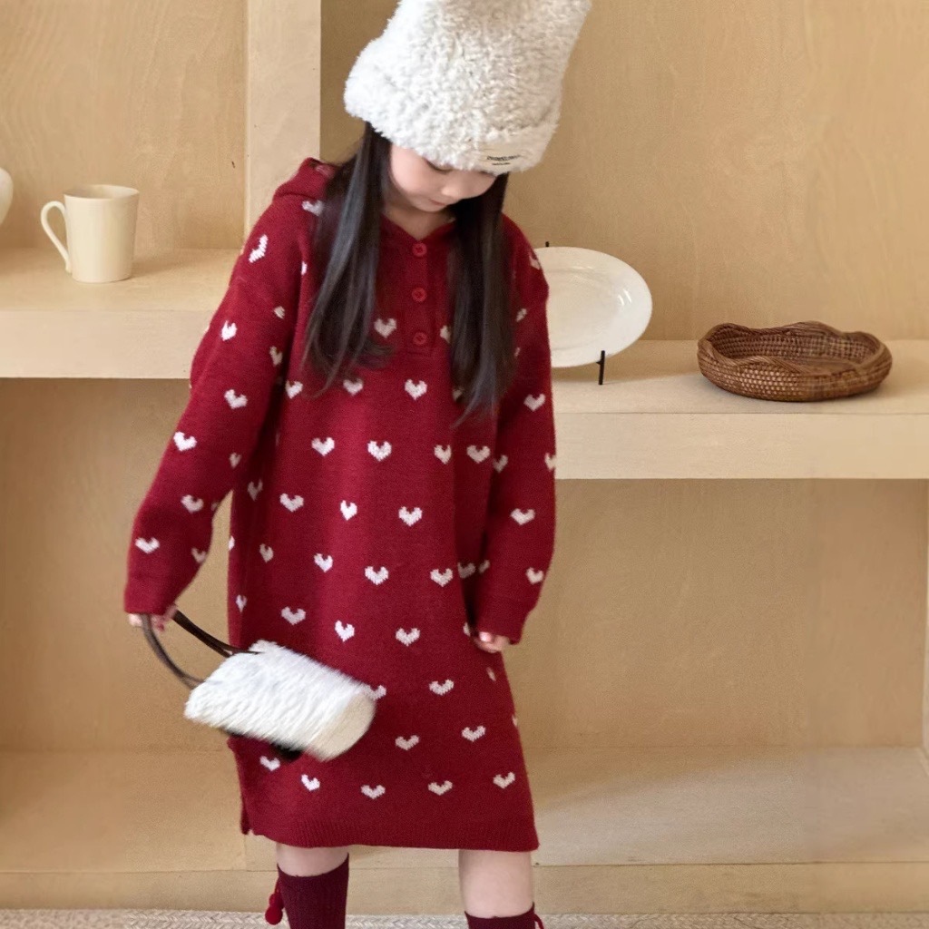滿滿愛心針織連帽連身裙